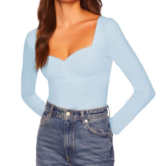 NEW Susana Monaco Sweetheart Long Sleeve Top Hydrangea Small - Picture 1 of 12